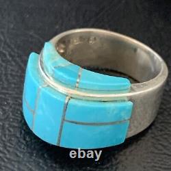 Native American Indian Navajo Blue Turquoise Inlay Band Ring Sz 6.5 14162