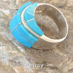 Native American Indian Navajo Blue Turquoise Inlay Band Ring Sz 6.5 14162