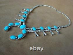 Native American Jewelry Sterling Silver Turquoise Squash Blossom Necklace