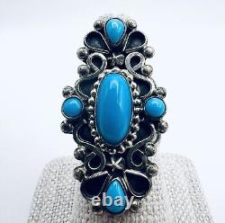 Native American Kathleen Chavez Navajo Sterling Silver Turquoise Ring Sz. 7