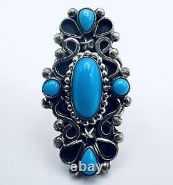 Native American Kathleen Chavez Navajo Sterling Silver Turquoise Ring Sz. 7
