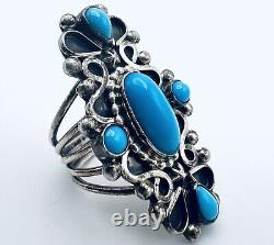 Native American Kathleen Chavez Navajo Sterling Silver Turquoise Ring Sz. 7