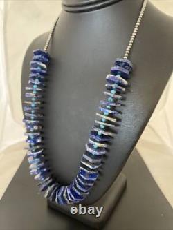 Native American Lapis Turquoise Sterling Silver Necklace Navajo Pearls 01891