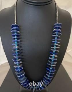 Native American Lapis Turquoise Sterling Silver Necklace Navajo Pearls 01891