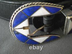 Native American Lapis & White Shell Sterling Silver Ranger Set Black Belt Sz 28