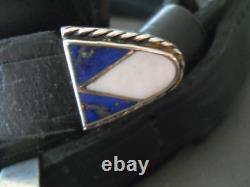 Native American Lapis & White Shell Sterling Silver Ranger Set Black Belt Sz 28