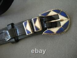 Native American Lapis & White Shell Sterling Silver Ranger Set Black Belt Sz 28