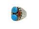 Native American Made Sterling Silver Men's Turquoise Coral Ring Size 13.5