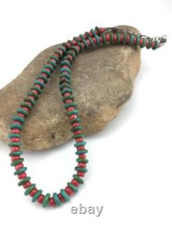 Native American Men's Turquoise & Coral Bead Necklace Navajo 22 3712