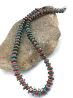 Native American Men's Turquoise & Coral Bead Necklace Navajo 22 3712