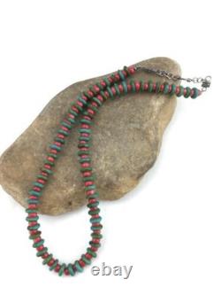 Native American Men's Turquoise & Coral Bead Necklace Navajo 22 3712