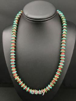 Native American Men's Turquoise & Coral Bead Necklace Navajo 22 3712