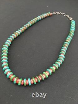 Native American Men's Turquoise & Coral Bead Necklace Navajo 22 3712