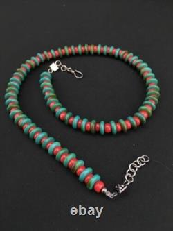 Native American Men's Turquoise & Coral Bead Necklace Navajo 22 3712
