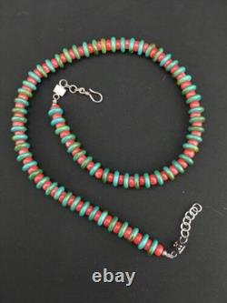 Native American Men's Turquoise & Coral Bead Necklace Navajo 22 3712