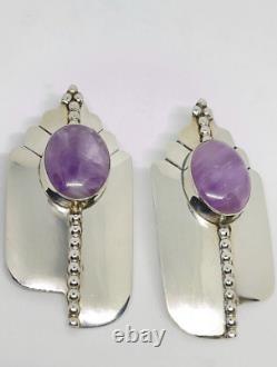 Native American Michael Nez Sterling Silver Charoite NAVAJO Statement Earrings