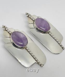 Native American Michael Nez Sterling Silver Charoite NAVAJO Statement Earrings