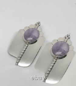 Native American Michael Nez Sterling Silver Charoite NAVAJO Statement Earrings