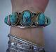 Native American Navajo Natural Turquoise Cuff Bracelet Sterling Silver Vintage