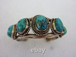Native American NAVAJO Natural TURQUOISE Cuff Bracelet STERLING SILVER Vintage