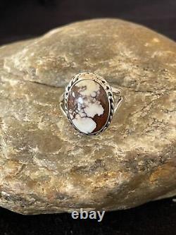 Native American NAVAJO Sterling Silver Crazy Horse Turquoise Ring Sz 6.5 1278