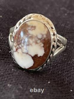 Native American NAVAJO Sterling Silver Crazy Horse Turquoise Ring Sz 6.5 1278