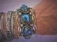 Native American Navajo Sterling Silver Natural Blue Turquoise Gem Cuff Bracelet