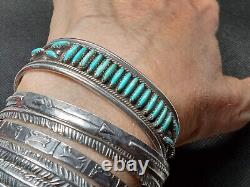 Native American NAVAJO Sterling Silver TURQUOISE Petit Point Cuff Bracelet BEGAY