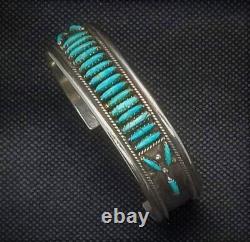Native American NAVAJO Sterling Silver TURQUOISE Petit Point Cuff Bracelet BEGAY
