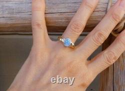 Native American Navajo 14k Gold Boulder Opal Ring & Diamond Accents Size 7.25