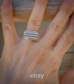 Native American Navajo 3 Rows Twisted Sterling Silver Domed Ring Band Size 9 1/4