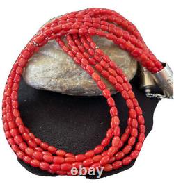 Native American Navajo 5S Red CORAL Sterling Silver Necklace Gift 18 1055