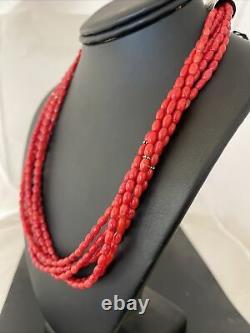 Native American Navajo 5S Red CORAL Sterling Silver Necklace Gift 18 1055