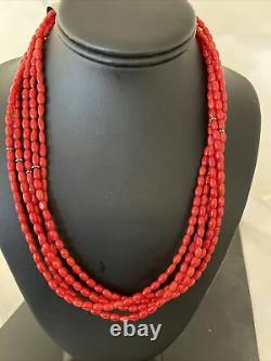 Native American Navajo 5S Red CORAL Sterling Silver Necklace Gift 18 1055