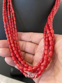 Native American Navajo 5S Red CORAL Sterling Silver Necklace Gift 18 1055