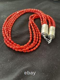 Native American Navajo 5S Red CORAL Sterling Silver Necklace Gift 18 1055