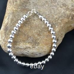 Native American Navajo 7.75 Sterling Silver Beads Bracelet 90108