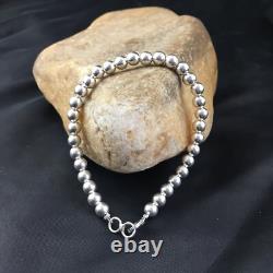 Native American Navajo 7.75 Sterling Silver Beads Bracelet 90108