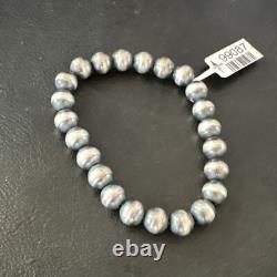 Native American Navajo 8mm Beads 7Sterling Silver Stretch Bracelet 99087