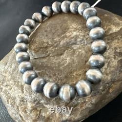 Native American Navajo 8mm Beads 7Sterling Silver Stretch Bracelet 99087