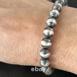 Native American Navajo 8mm Beads 7Sterling Silver Stretch Bracelet 99087