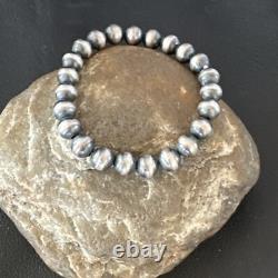 Native American Navajo 8mm Beads 7Sterling Silver Stretch Bracelet 99087