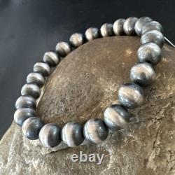 Native American Navajo 8mm Beads 7Sterling Silver Stretch Bracelet 99087