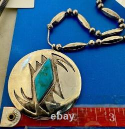 Native American Navajo 925 Sterling Silver Turquoise Hand Made Pendant Necklace