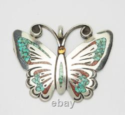 Native American Navajo 925 silver inlaid utterfly pin pendant William Singer
