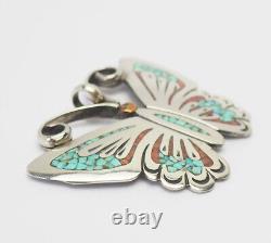 Native American Navajo 925 silver inlaid utterfly pin pendant William Singer