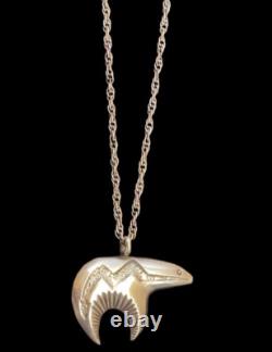 Native American Navajo AM Alfred Martinez Ster. Silver Bear Heartline Pendant