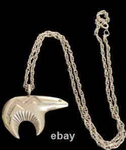 Native American Navajo AM Alfred Martinez Ster. Silver Bear Heartline Pendant