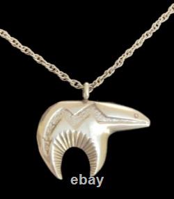 Native American Navajo AM Alfred Martinez Ster. Silver Bear Heartline Pendant