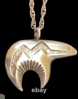Native American Navajo AM Alfred Martinez Ster. Silver Bear Heartline Pendant